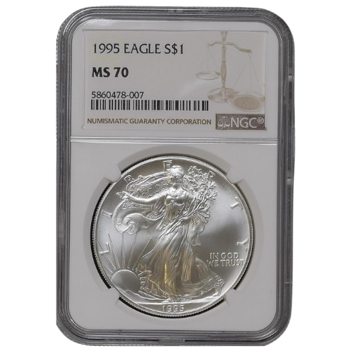 1995 NGC MS-70 1 oz American Silver Eagle Coin - Brown Label