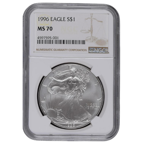 1996 NGC MS-70 1 oz American Silver Eagle Coin - Brown Label