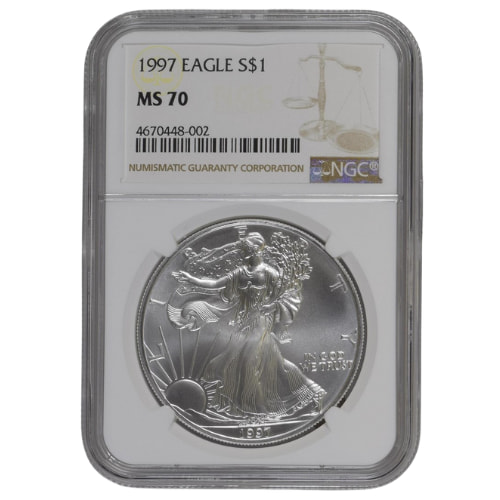 1997 NGC MS-70 1 oz American Silver Eagle Coin - Brown Label