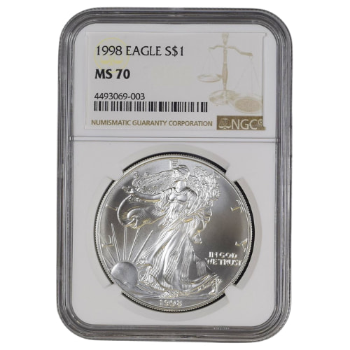 1998 NGC MS-70 1 oz American Silver Eagle Coin - Brown Label