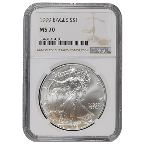 1999 NGC MS-70 1 oz American Silver Eagle Coin - Brown Label