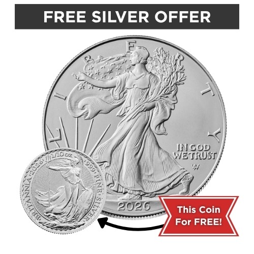 Buy 2026 US Silver Eagle 1 oz Coin, Get 2026 Silver Britannia 1/10 oz Coin Free