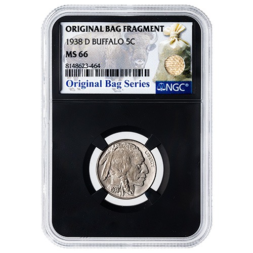 1938-D NGC MS-66 Buffalo Nickel Coin - Original Bag Fragment