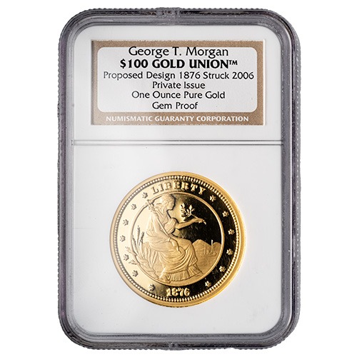 1876 NGC Gem 1 oz Union George T. Morgan Proof Smithsonian Gold Round