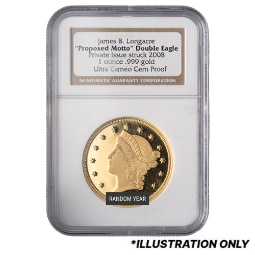 NGC UCAM Gem Proof 1 oz US "Proposed Motto" Pattern Double Eagle Smithsonian Gold Round