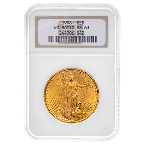 NGC/PCGS MS-63 $20 St. Gaudens Double Eagle Gold Coin No Motto - Random Year