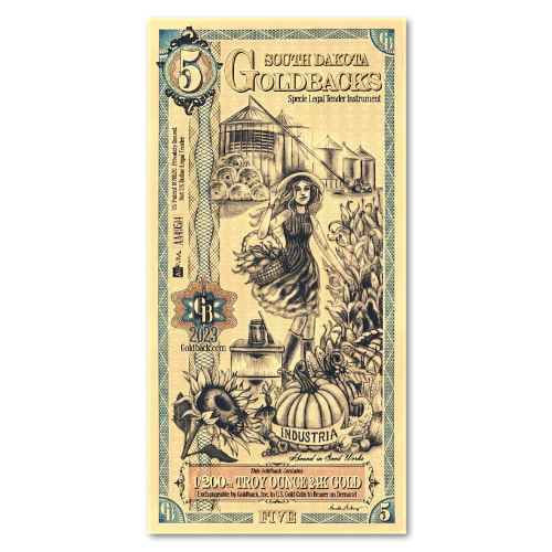Gold Aurum South Dakota 5 Goldback Note (24K)