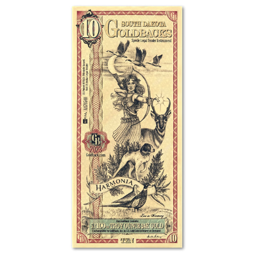 Gold Aurum South Dakota 10 Goldback Note (24K)