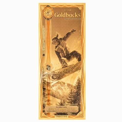 Gold Aurum Utah 25 Goldback Note - New (24K)