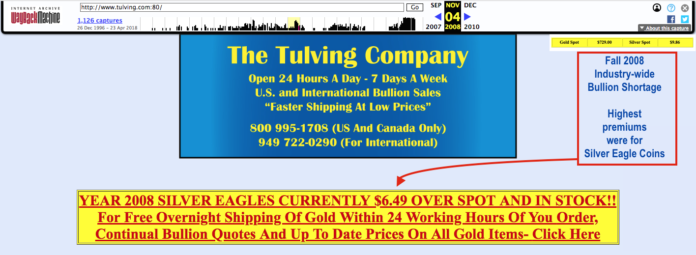 Why Are Silver Eagle Coins Prices so high? Fall 2008 SD Bullion SDBullion.com research