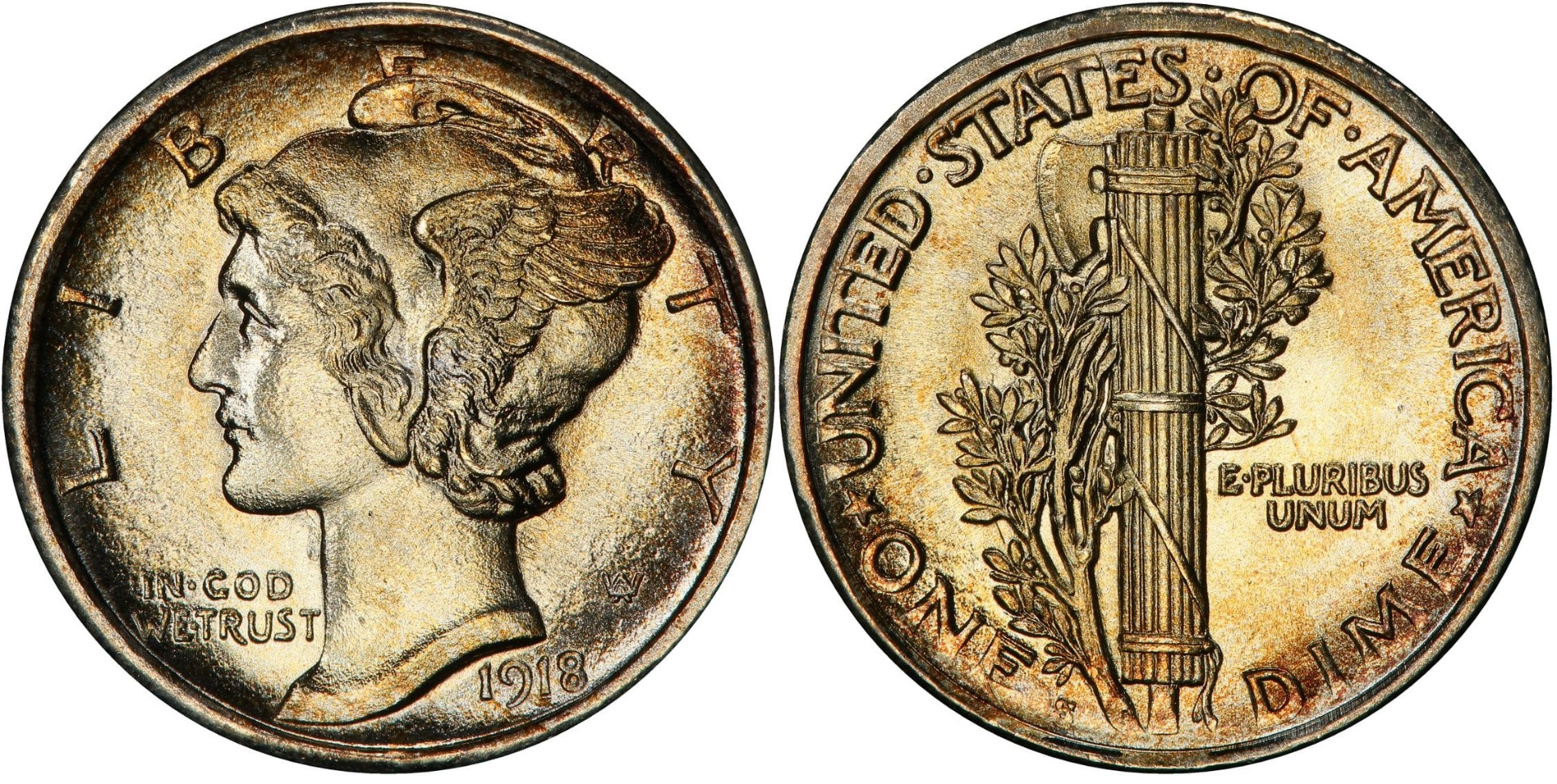 1918-S Mercury Dime Full Bands