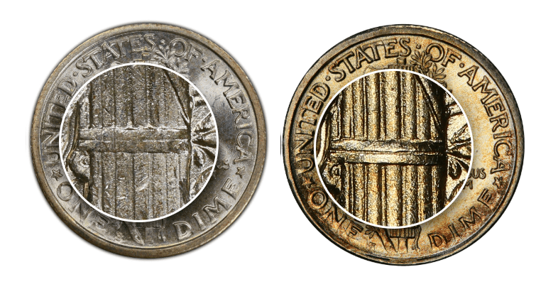 1918-S Mercury Dime Full Bands Comparison