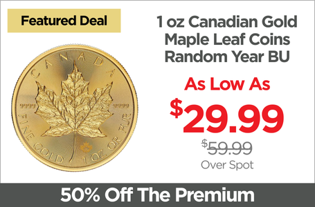 Shop 1 oz Canadian Gold Maple Leaf Coin - Random Year - On Sale Now
