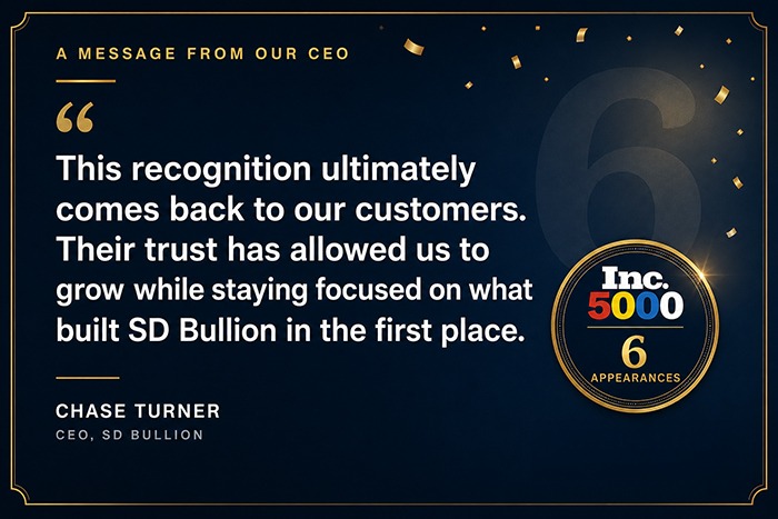 SD Bullion Ranked in Inc. Magazine's 500 Fastest Growing Companies 4 Seperate Times