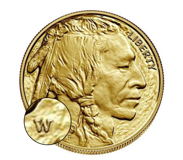 2025 1 oz US Gold Buffalo Coin Proof Mint Mark on Obverse