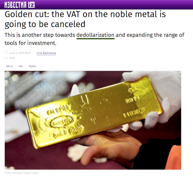 Russian VAT on Gold Bullion May be Cancelled 2020