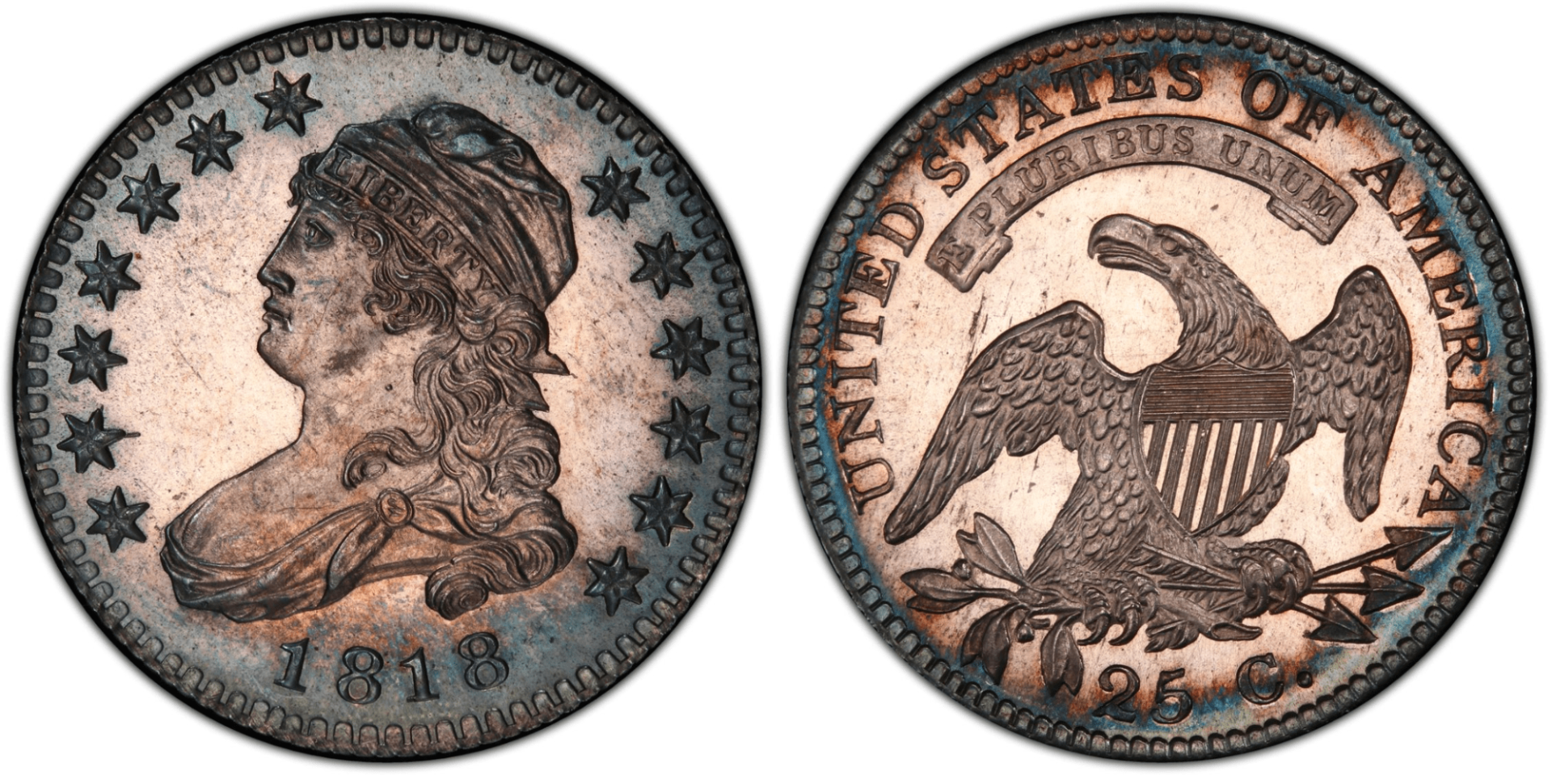 1818 B-8 Proof Capped Bust Quarter