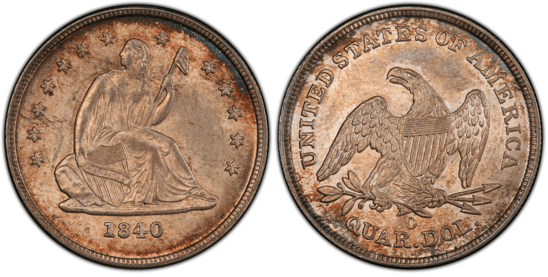 1840-O Seated Liberty No Drapery Quarter