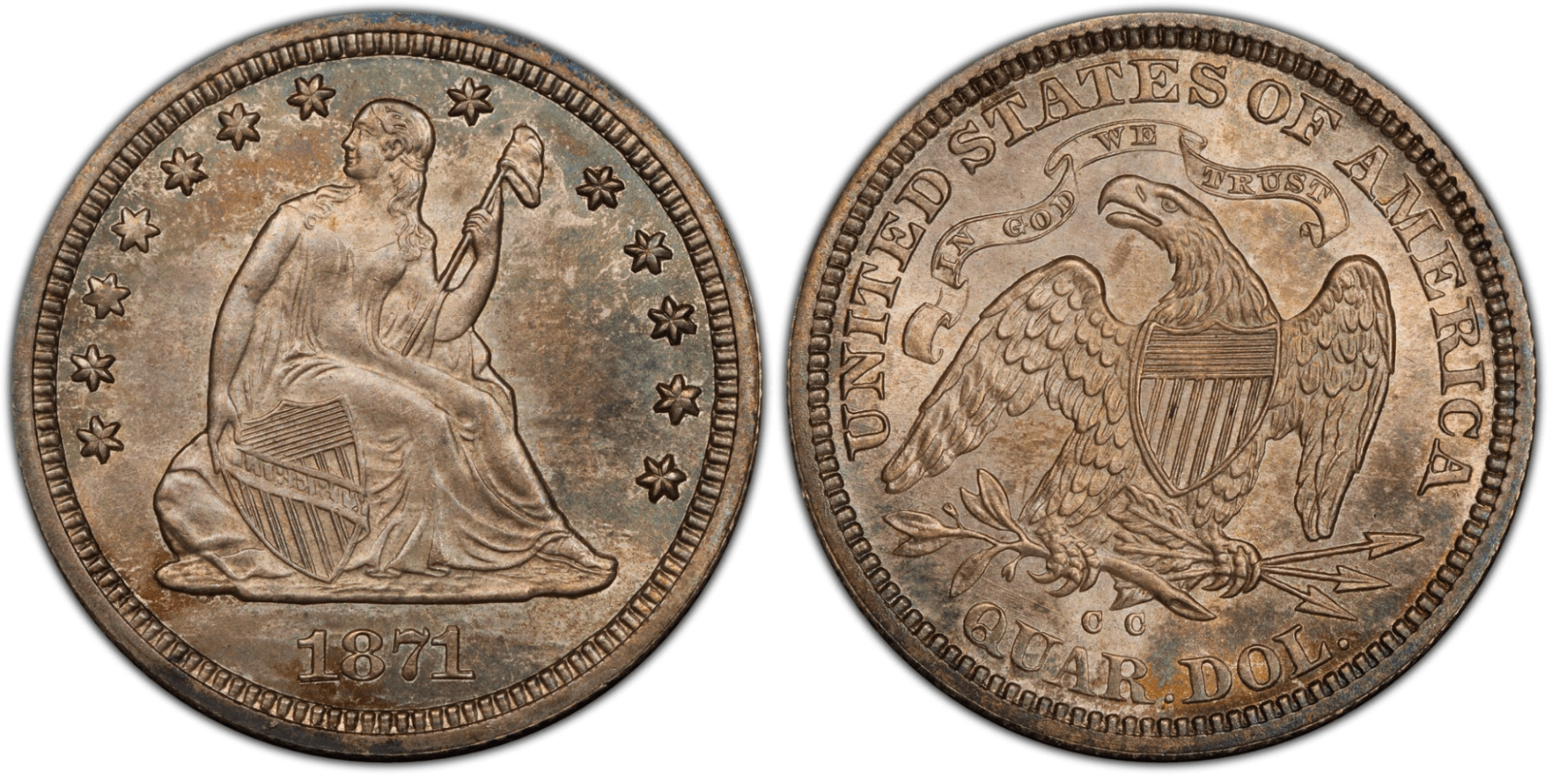 1871-CC Liberty Seated Quarter