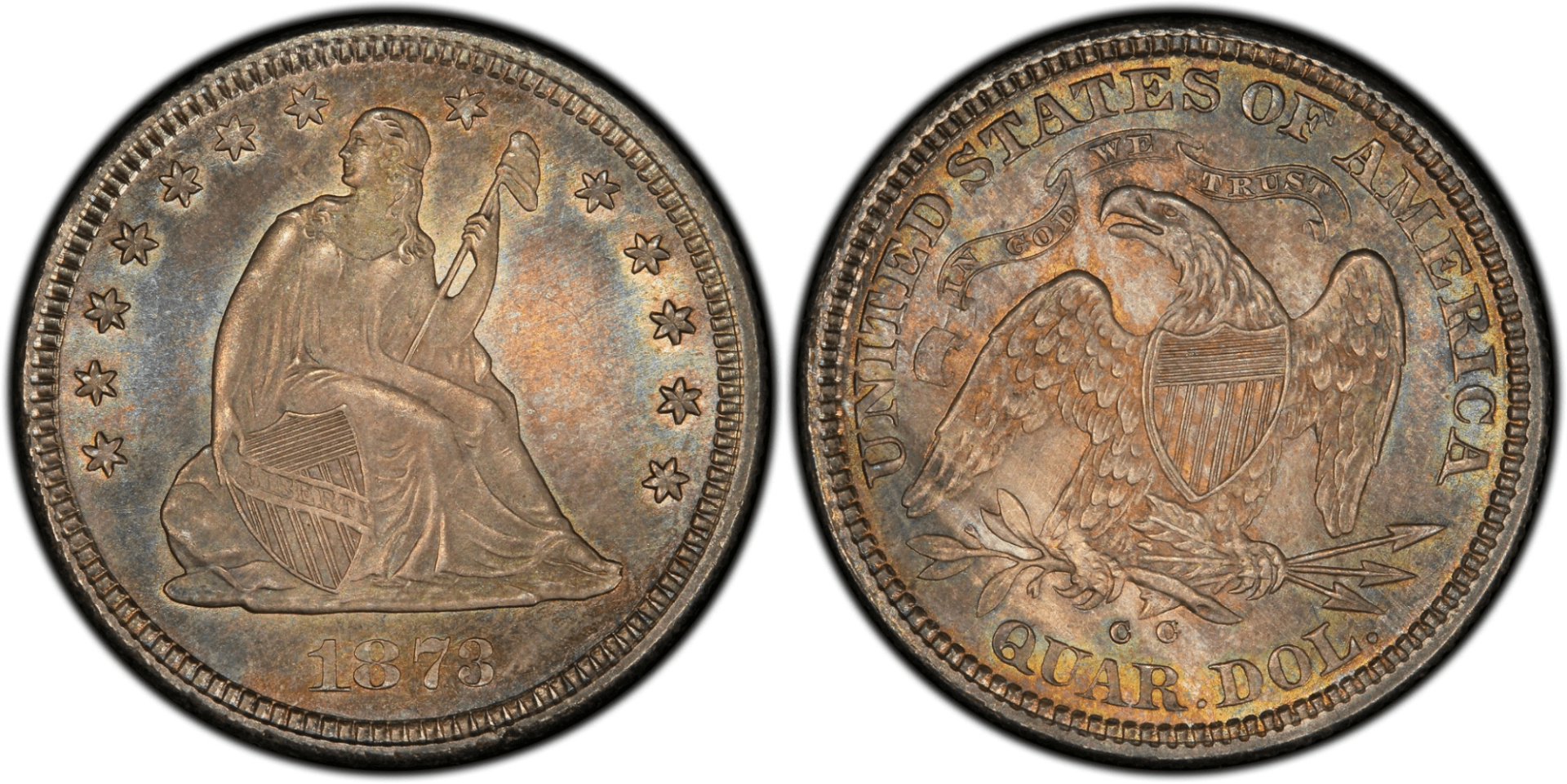 1873-CC No Arrows Liberty Seated Quarter
