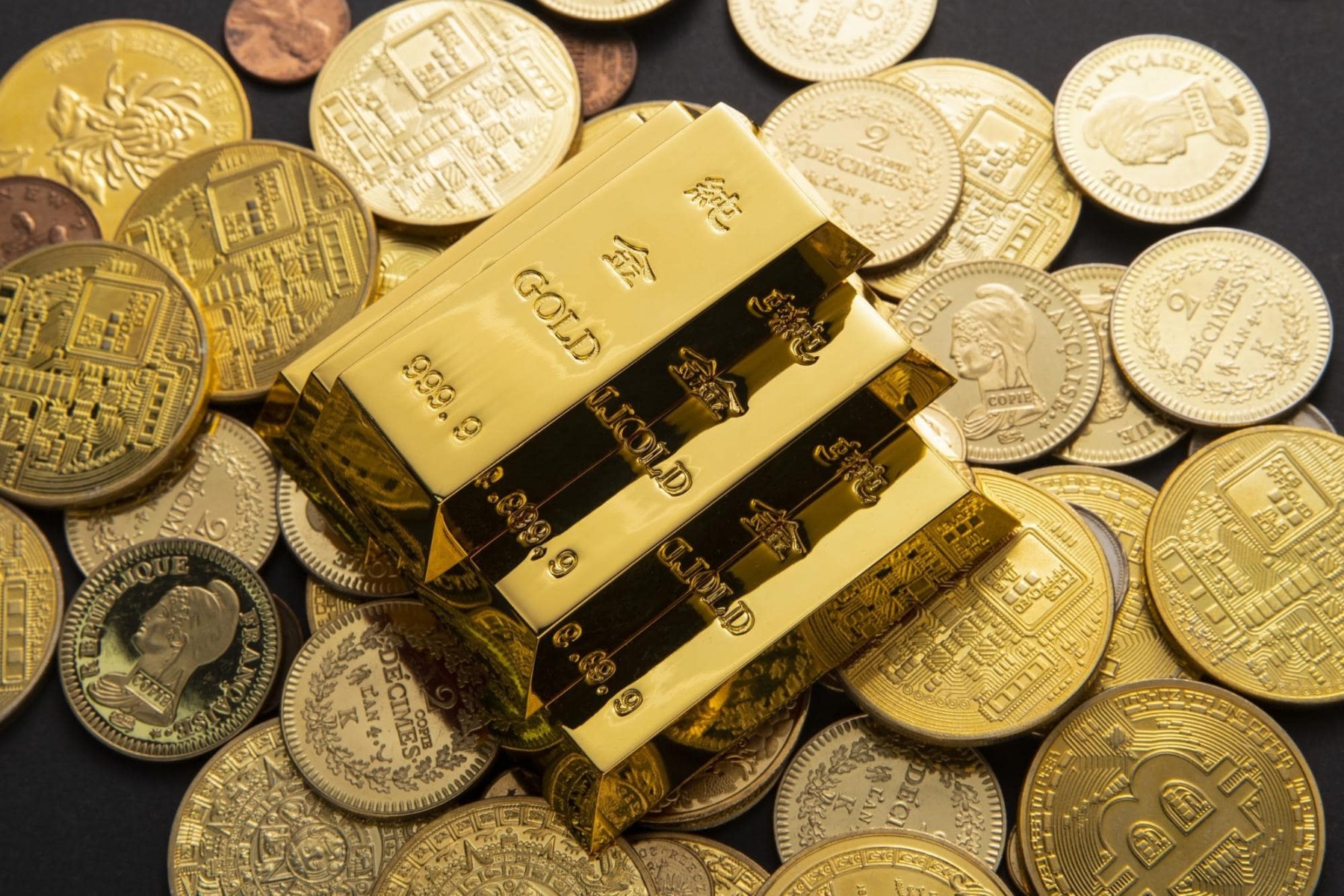 Gold bars and coins