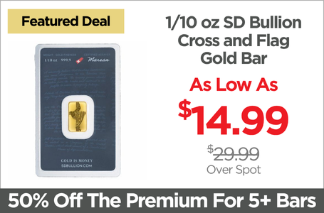 Shop 1/10 oz SD Bullion Cross and Flag Gold Bar - On Sale Now