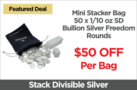 Shop Mini Stacker Bag - 50 x 1/10 oz SD Bullion Silver Freedom Rounds - On Sale Now