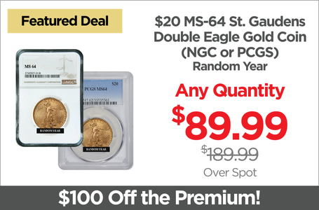 Shop $20 MS-64 St. Gaudens Double Eagle Gold Coin (NGC or PCGS) - Random Year - On Sale Now