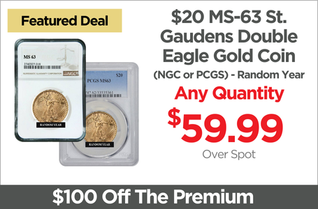 Shop $20 MS-63 St. Gaudens Double Eagle Gold Coin (NGC or PCGS) - Random Year - On Sale Now