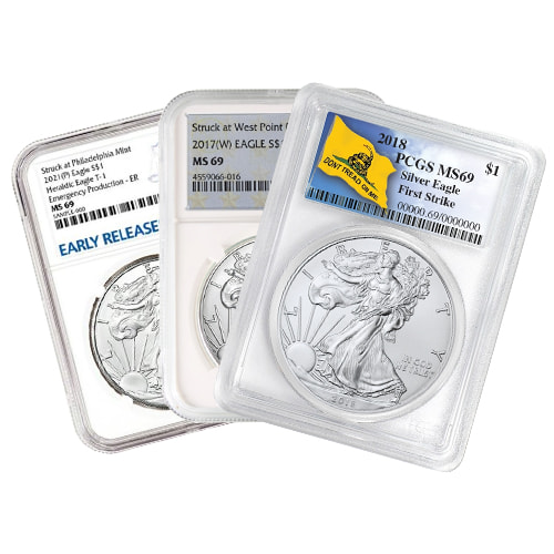 1921 Morgan Silver Dollars - VGNGC/PCGS MS-69 Silver Eagles - Random Year